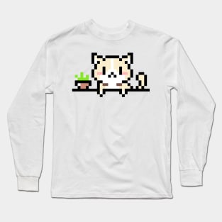 Purr-fectly Pixel Art Cute and Cuddly Kitty Kat on the Shelf Long Sleeve T-Shirt